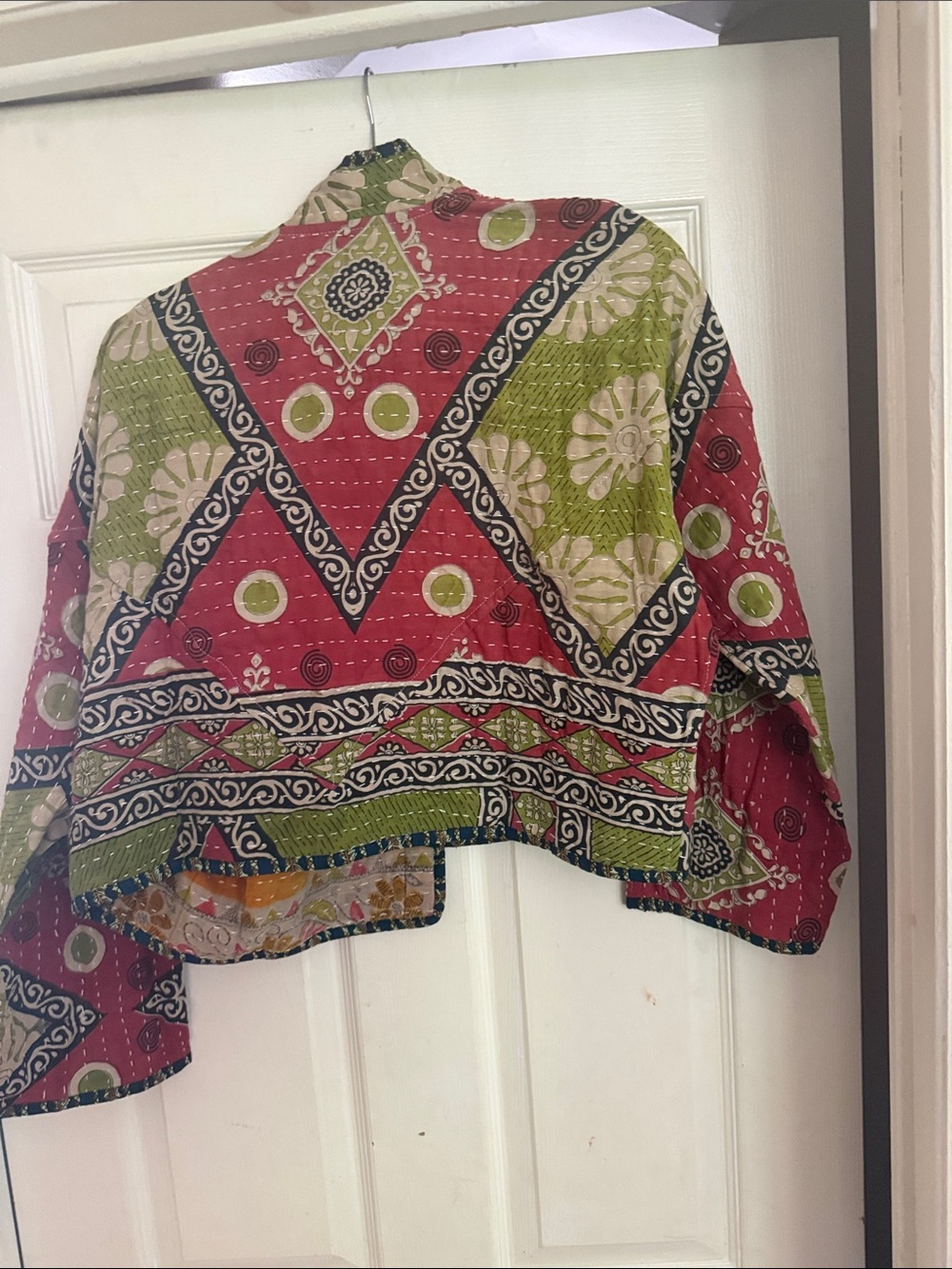 Patchwork Floral Crop Jacket in Pink & Olive - Picture 2 of 2